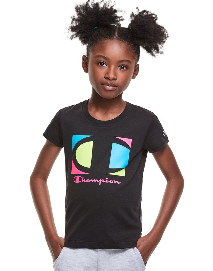 Champion Girls T-Shirt NZ - Toddler Classic Graphic Colorblock Logo Black ( 5046-RFZAL )